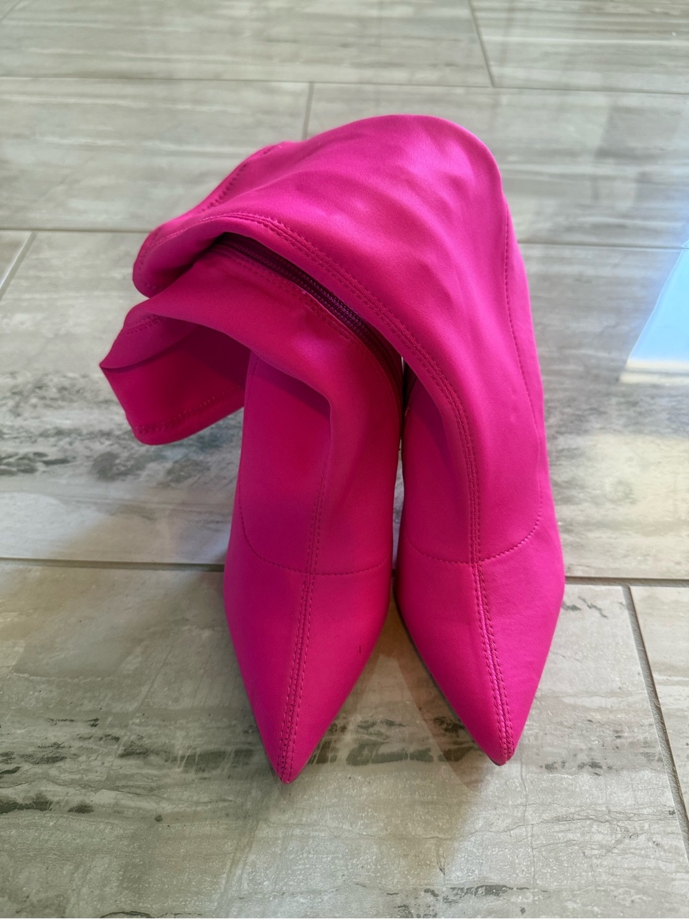 Fashion Nova Hot Pink Pointed Toe Stretch Heeled Boots